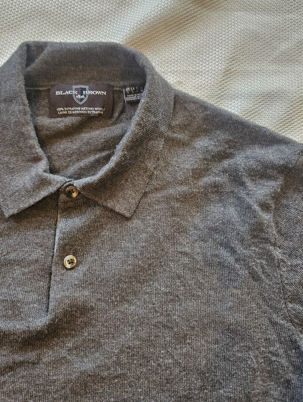 Black Brown 1826 Extra Fine Merino Wool Polo Sweater Brown Long Sleeve Mens LG